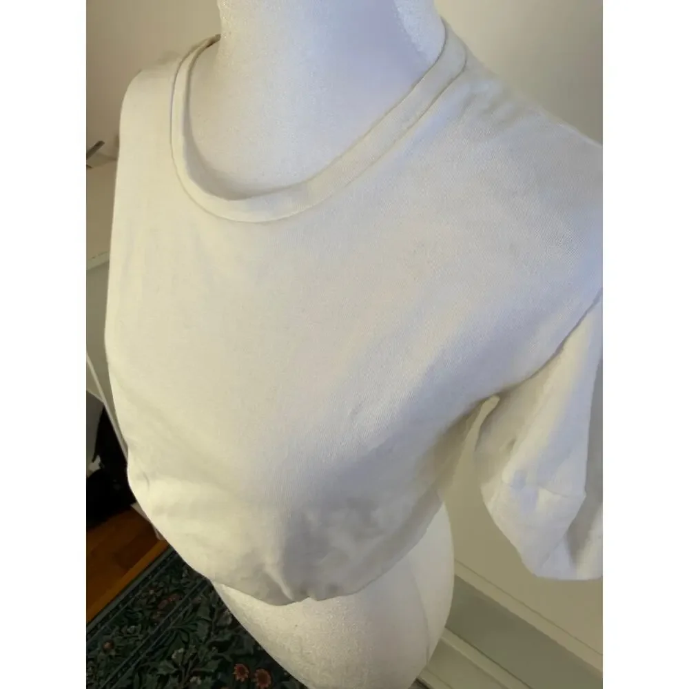 Zara Womens Short Puff Sleeve Minimalist Elastic Cropped Blouse Top White Small